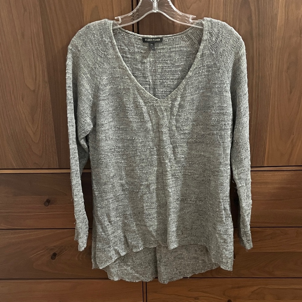 Eileen Fisher Gray Alpaca Wool V-Neck Sweater